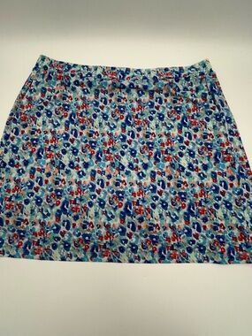 Susan Graver Blue & red Floral Print Skort active summer stretch shorts skirt L